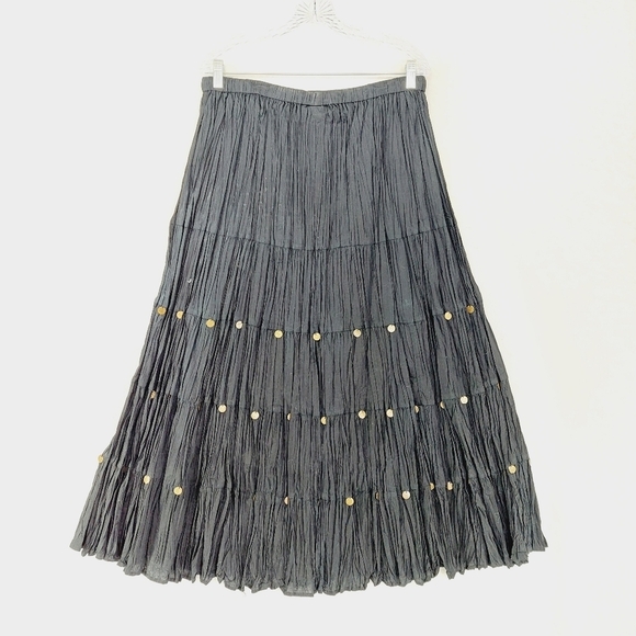 Venezia Black Bohemian Gypsy Aesthetic Knee Length A-Line Skirts 684 - Picture 4 of 9